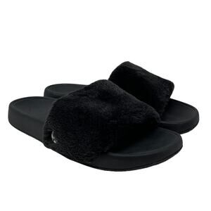 Lululemon Restfeel Faux Fur Slide Sandal Womens Size 7 Black Slip On